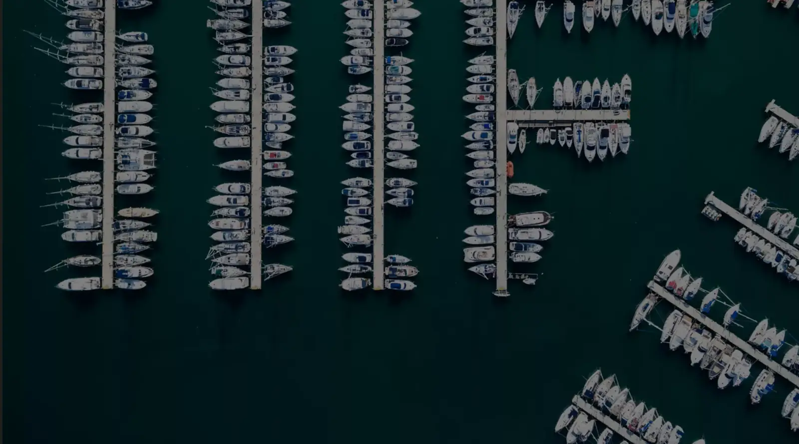 Aerial view of a marina filled with boats